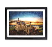 Neuschwanstein Castle Painting Modern Art Framed Print | A3 Black Framed Wall Art | Ready to Hang | Modern Cityscape Picture | Living Room Bedroom Lounge Office