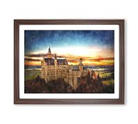 Neuschwanstein Castle Painting Modern Art Framed Print | A4 Walnut Framed Wall Art | Ready to Hang | Modern Cityscape Picture | Living Room Bedroom Lounge Office