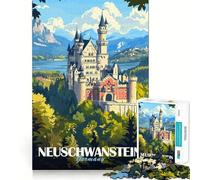 Neuschwanstein Castle Poster Jigsaw Puzzles 1000 Piece for Adults Memory Boost Indoor Fun Pattern Assembly (50x75cm)