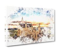 Neuschwanstein Castle Watercolour Canvas Print | Gallery Wrapped 30mm Frame Wall Art | 20x14 inches | Ready to Hang | Modern Cityscape Picture | Living Room Bedroom Lounge Office