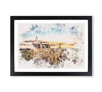 Neuschwanstein Castle Watercolour Framed Print | A2 Black Framed Wall Art | Ready to Hang | Modern Cityscape Picture | Living Room Bedroom Lounge Office