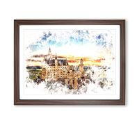Neuschwanstein Castle Watercolour Modern Framed Wall Art Print, Ready to Hang Picture for Living Room Bedroom Home Office Décor, Walnut A3 (46 x 34 cm)
