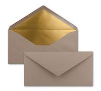 NEUSER PAPIER 100 envelopes DIN long - cappuccino with gold metallic inner lining - 110 x 220 mm - wet glue - festive envelopes for invitations