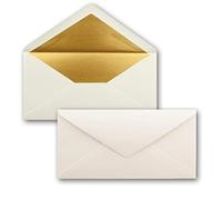 NEUSER PAPIER 15 envelopes DIN long - natural white with gold metallic inner lining - 110 x 220 mm - wet glue - festive envelopes for Christmas