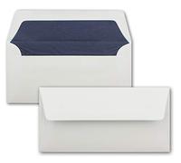 NEUSER PAPIER 50 envelopes white - DIN long - lined with dark blue tissue paper - 22 x 11 cm - wet glue, straight flap - ideal for invitations and greetings for birthdays and Christmas