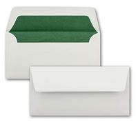 NEUSER PAPIER 50 envelopes white - DIN long - lined with dark green tissue paper - 22 x 11 cm - wet glue, straight flap - ideal for invitations and greetings for birthdays and Christmas