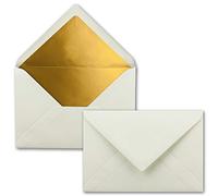 NEUSER PAPIER Envelope, 50 x B6, Natural White, Gold Inner Lining, Self-Seal, 12.5 x 17.6 cm, 50 count