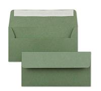 NEUSER PAPIER Envelope 50 x Kraft Paper DIN Long, Green, Self-Adhesive 11 x 22 cm, Recycled Paper, Vintage, 50 units