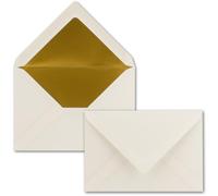 NEUSER PAPIER envelopes in natural white - 50 pieces - letter envelopes DIN C6-114 x 162 mm - 11.4 x 16.2 cm - wet glue - matt surface & gold metallic lining - without window - for invitations