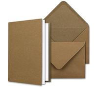 NEUSER PAPIER Vintage Kraft Paper Cards Set with Envelopes & Inserts 75 Sets Blank Recycled Cards Natural Brown DIN A6 / C6