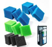 NEUSID Aquarium Filter Sponge for Juwel Filter Media M Compact/Bioflow 3.0 | Pack of 16 sponge filters aquarium 4 x blue fine, 4 x blue coarse, 4 x green nitrate, 4 x activated carbon sponge