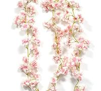 NEUSID Fake Cherry Blossom Flowers, 2 Pack Artificial Silk Cherry Blossom Flowers Hanging Vine Garland,Artificial Cherry Blossom Flower Garland for Home Wedding Garden Wall Decoration