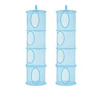 NEUSID Hanging Mesh Storage Net, 2 Pack Foldable Hanging Toy Storage, 4 Compartment Foldable Hanging Storage Basket Teddy Mesh Basket for Kids Room, Bathroom, Balcony (Blue)