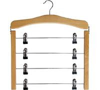 Neusu Space Saving Wooden Clothes Hangers For Skirts And Trousers - Strong And Attractive Solid Beech Wood - Secure Adjustable Clips - Store 4 Items Per Hanger