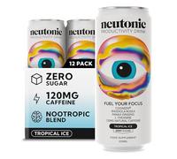 Neutonic Nootropic Productivity Energy Drink | Tropical Ice 12 Cans | 120mg Natural Caffeine, Zero Sugar | Support Energy, Mental Performance, Cognitive Function | Support Focus, Brain Health