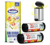 Neutradol Bin Odour Destroyer & Neutraliser Powder Citrus Fresh 350g + Extra Strong 50L Bin Liners 2x20 | Heavy Duty Scented Rubbish Bags Bundle for Home, Kitchen & Cleaning Use