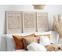 Neutral Abstract Matisse Wall Art Set Of 3 Beige Cream Frameless Posters (A2 Size 42cmx59.4cm)