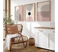 Neutral Abstract Wall Art Set Of 3 Blush Pink Frameless Posters (A3 Size 29.7cmx42cm)