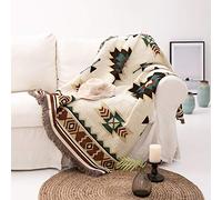 Neutral AztecThrow Blanket - Native American Style Tapestry Wall Hanging, Scandi Sofa or Bed Blanket, Bohemian Home Décor (150 x 220 cm)