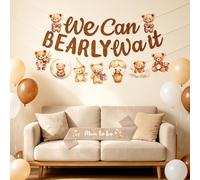 Neutral Baby Shower Decorations Bear Baby Boy Banner | We Can BEARLY Wait Party Supplies Baby Shower Bear Baby Balloons