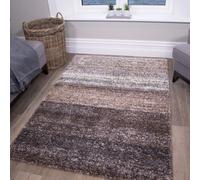 Neutral Beige Striped Mottled Shaggy Rug Kukoon Light Beige 60cm x 110cm