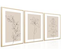 Neutral Botanical Poster Wall Art Set of 3 Flower Minimalist Abstract Botanical Painting Prints Beige Leaf Plant Wall Decor Boho Floral Canvas Line Artwork for Bathroom Bedroom,Living Room 16x24 In
