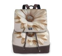 Neutral Color Daisy Print Leather Women's Backpack Travel Bag Ladies Versatile Small Backpack Business Leisure,One Size