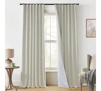 Neutral Curtains 96 Inch for Living Room 2 Panel Set,Blackout Room Darkening Pleated Hooks Back Tab Linen Primitive Farmhouse Curtains for Bedroom 96 Inches Long,Tan Beige