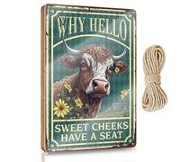 Neutral Desk Accessory Plaque - Varnished Surface & Welcome Home Decor/Eclectic Home Decor | Farm To Table Wall Decor, Cow Wall Decor Why Hello Sweet Cheeks Have A Seat