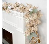 Neutral Fall Garland for Mantle Fireplace,6Ft Autumn Maples Leaf Pumpkin Berry Garland,Fall Maple Leaf Garlandwith Pumpkins Pine Cone Berries for Home Fireplace Porch Table Xmas Indoor Outdoor Decor