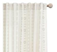 Neutral Farmhouse Curtains for Living Room 84 Inches Long,Taupe Cream Boho Light Filtering Sheer Patterned Modern Beautiful Linen Curtains with Floral Pattern Design Dining Room 84 Length 2 Panels Set