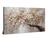 Neutral Floral Wall Art Beige White Flower Canvas Prints Blooming Tree Artwork Decor Elegant Botanical Wall Decor Modern Nature Canvas Picture for Living Room Bedroom Hallway Home Decoration 50x100cm