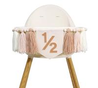Neutral Half Birthday High Chair Banner - Boho 6 Months Birthday Photo Props, Half Way to One Cake Smash Decors, Beige Yarn Tassel Garland with Wood Beads, Six Months Baby Shower Decorations