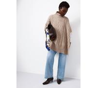 Neutral High Neck Cable Knitted Poncho One Size
