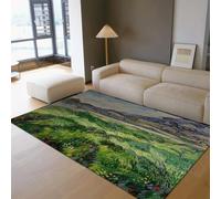 Neutral Landscape Area Rug for Bedroom 80x150 Washable Rug for Dining Room Ultra-Thin Soft Area Rugs Indoor Decor Floor Mat Anti-Slip Soft Stain Resistant Green Wheat Fields Print Carpet