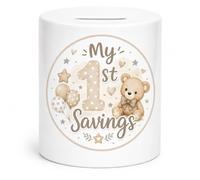 Neutral My 1st Savings Money Box | Ceramic Baby Keepsake Gift | Teddy Bear Savings Bank