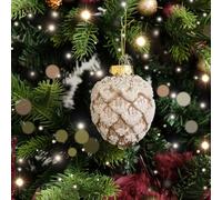 Neutral Sequin Frosted Pine Cone Bauble Decoration - 8cm