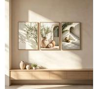 Neutral Wall Art Set of 3, Minimalist Olive Tree Palm Leaf Canvas Prints, Beige White Mediterranean Architecture Painting, Boho Frameless Wall Pictures for Living Room Bedroom Decor (40x50cm,tree)