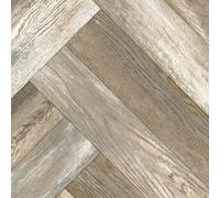 Neutral Wood Effect Herringbone Vinyl Flooring For Livingroom, Kitchen, 2.7mm Cushion Backed Vinyl Sheet-1M(3'3") X 3M(9'9")-3M²