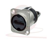 Neutrik HDMI feedthrough Chassis Connector, in silver D-shape housing. NAHDMI-W