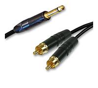 Neutrik Mono Jack Split into 2 Dual RCA Phono Cable. Splitter Summing Lead (10m, Black)