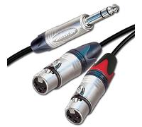 Neutrik Stereo Jack to 2 x Neutrik Female XLRs, Sommer ONYX 2025 Black Cable. Unbalanced Insert/Splitter Lead (3m, Black)