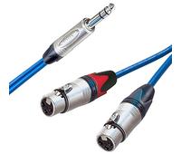 Neutrik Stereo Jack to 2 x Neutrik Female XLRs, Sommer ONYX 2025 Black Cable. Unbalanced Insert/Splitter Lead (3m, Blue)