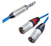 Neutrik Stereo Jack to 2 x Neutrik Male XLRs, Sommer ONYX 2025 Black Cable. Unbalanced Insert/Splitter Lead (3m, Blue)
