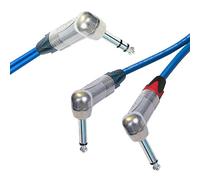 Neutrik Stereo Jack to 2 x Neutrik Mono Jacks, Sommer ONYX 2025 Black Cable. Unbalanced Insert/Splitter Lead (1.5m, Blue)