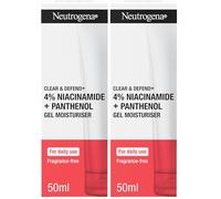 Neutrogena Clear & Defend+ Gel Moisturiser (2 x 50ml), Fast-Absorbing Face Moisturiser with 4% Niacinamide and 1% Panthenol, Fragrance-Free, Hydrating Gel, Suitable for Daily Use and Spot-Prone Skin