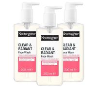 Neutrogena Clear & Radiant Face Wash, Pump Bottle Pack of 3 x 200ml, Glow Boosting with Vitamin C & 0.5% Salicylic Acid, Oil-Free, For Normal Skin