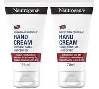Neutrogena Norwegian Formula Concentrated Unscented Hand Cream 2x75ml | Deep Hydration for Dry Hands with Glycerin and Vitamin E, Providing up to 300 Soothing Applications for Lasting Comfort