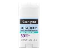 Neutrogena Ultra Sheer Dry Touch SPF 50 Mineral Sunscreen Wand for Sensitive Skin, Face and Body, No White Residue, Non-Comedogenic and Vegan, 42.5 g