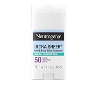 Neutrogena Ultra Sheer Dry Touch SPF 50 Mineral Sunscreen Wand for Sensitive Skin, Face and Body Sunscreen with Zinc Oxide and Vitamin E, No White Residue, Non-Comedogenic and Vegan, 42.5 g